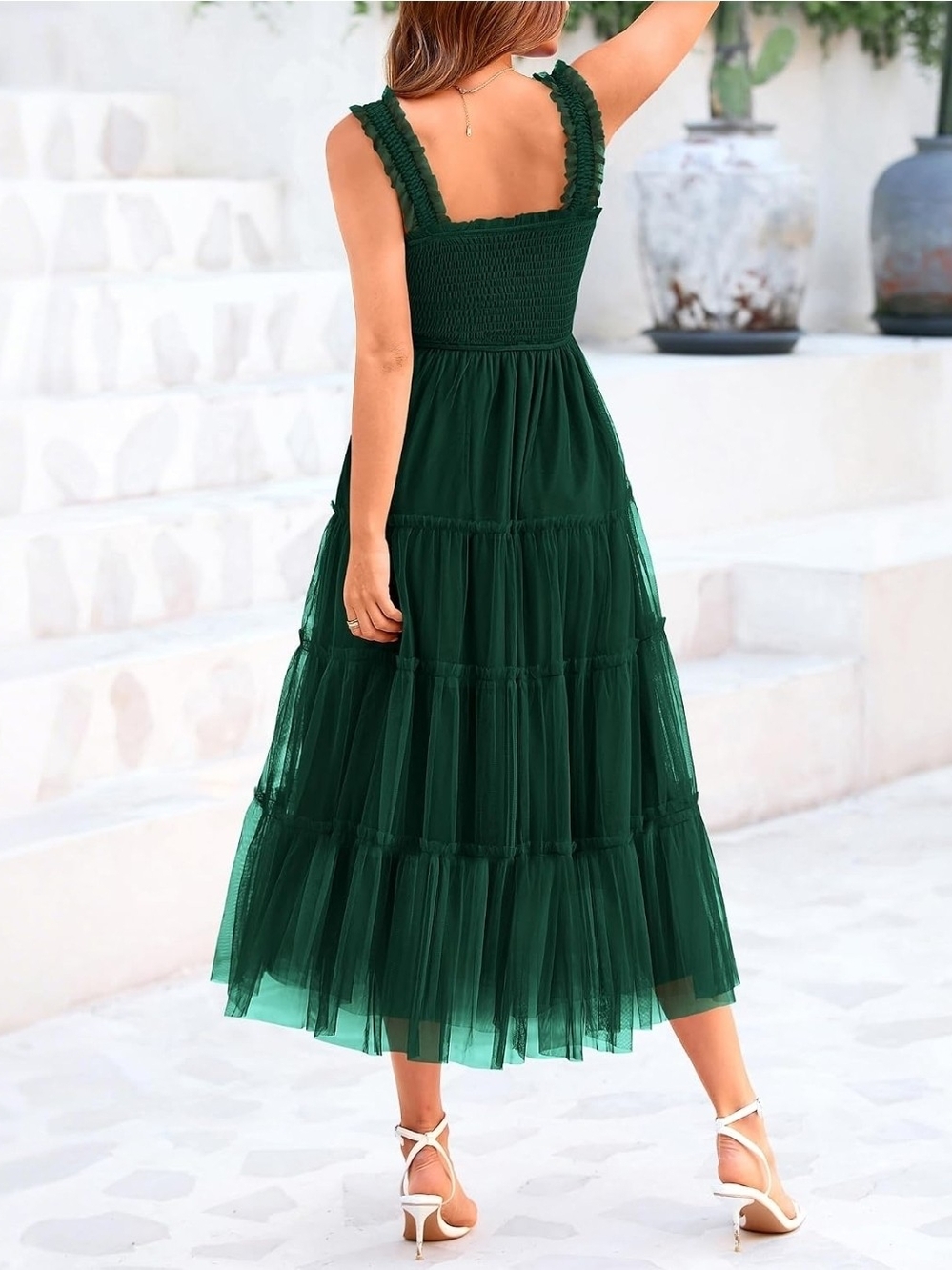 Smocked Emerald Green Tiered Maxi Dress